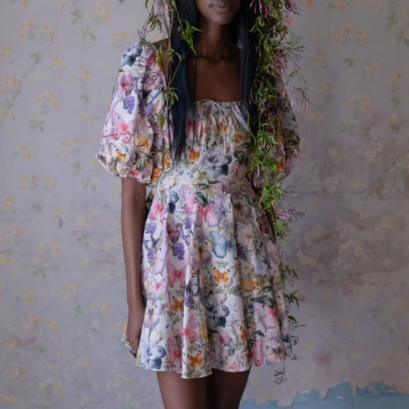 NEW Selkie The Cotton Mini Day Dress - Butterfly Botanics Print - Picture 12 of 13
